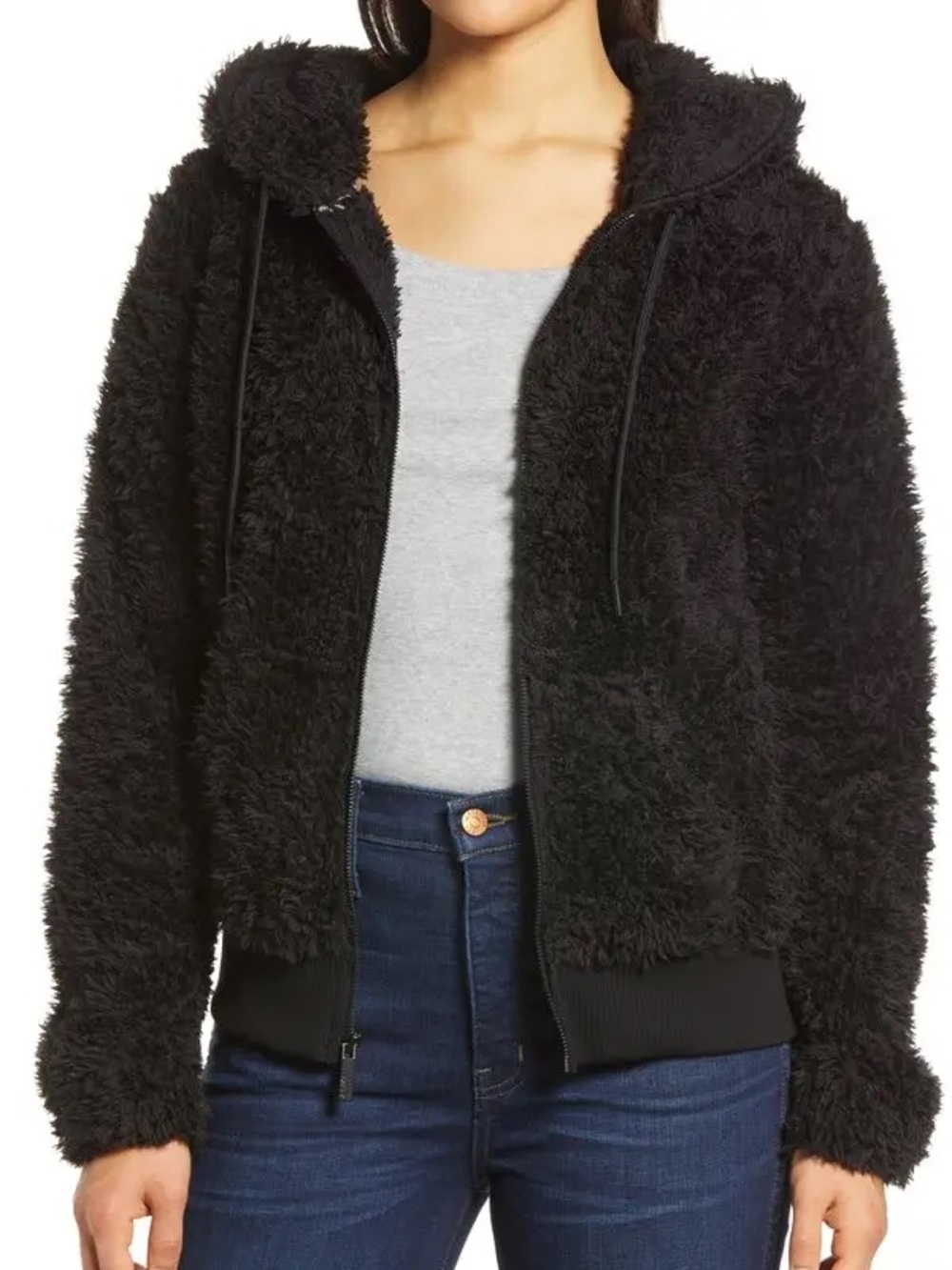 Marc New York Black Faux Sherpa Zip Hoodie